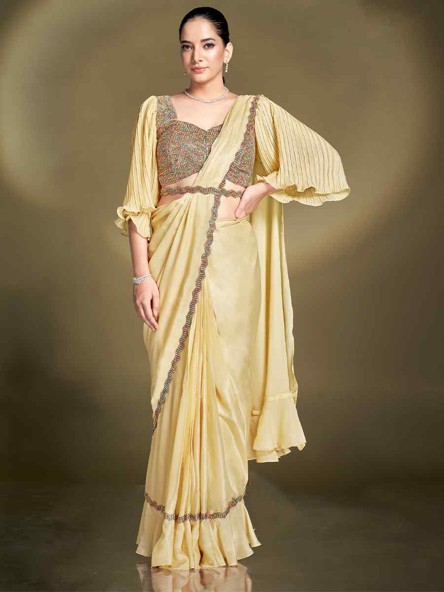 Yellow Silk Embroidered Festival Wedding Fancy Heavy Border Saree