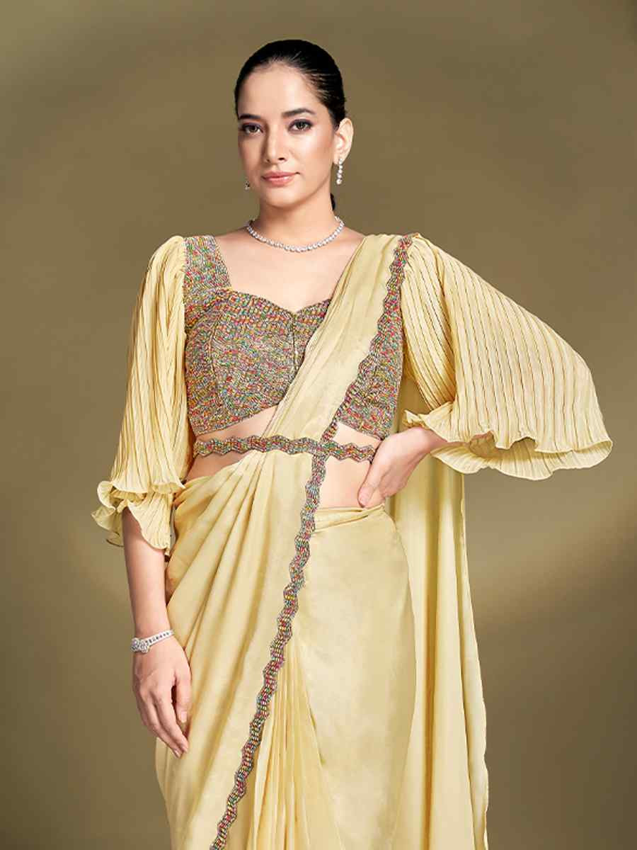 Yellow Silk Embroidered Festival Wedding Fancy Heavy Border Saree