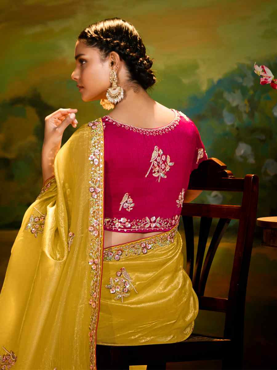 Yellow Silk Embroidered Festival Wedding Fancy Heavy Border Saree