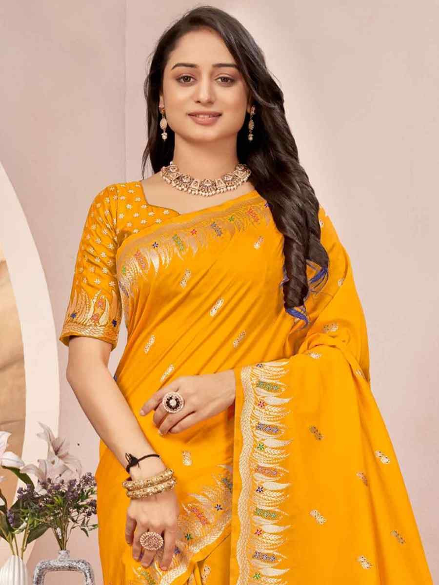 Yellow Silk Embroidered Festival Wedding Fancy Heavy Border Saree