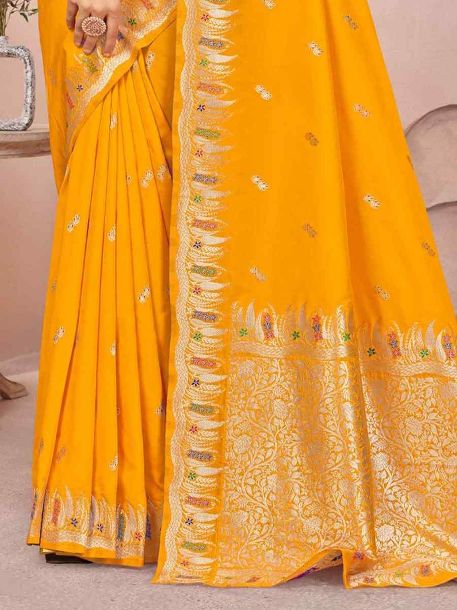 Yellow Silk Embroidered Festival Wedding Fancy Heavy Border Saree