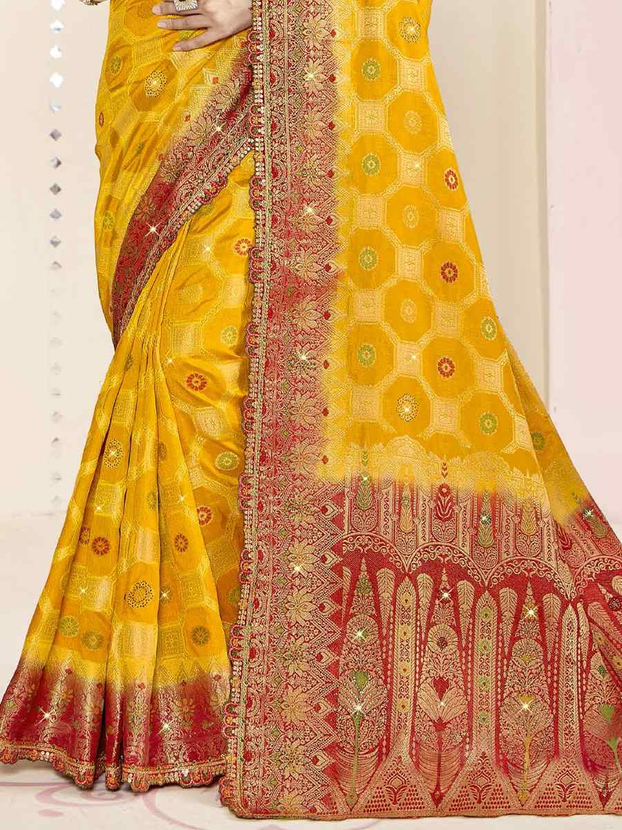 Yellow Silk Embroidered Festival Wedding Fancy Heavy Border Saree