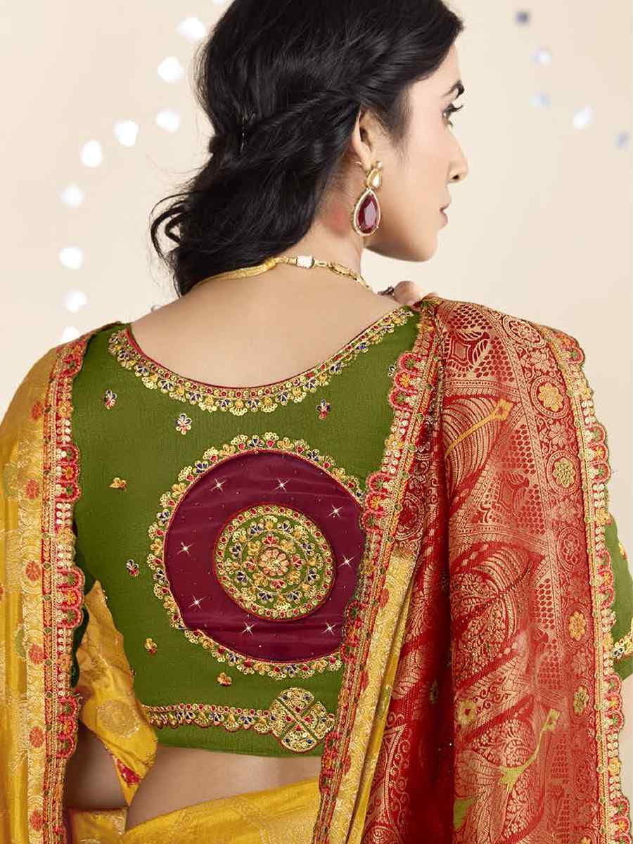 Yellow Silk Embroidered Festival Wedding Fancy Heavy Border Saree