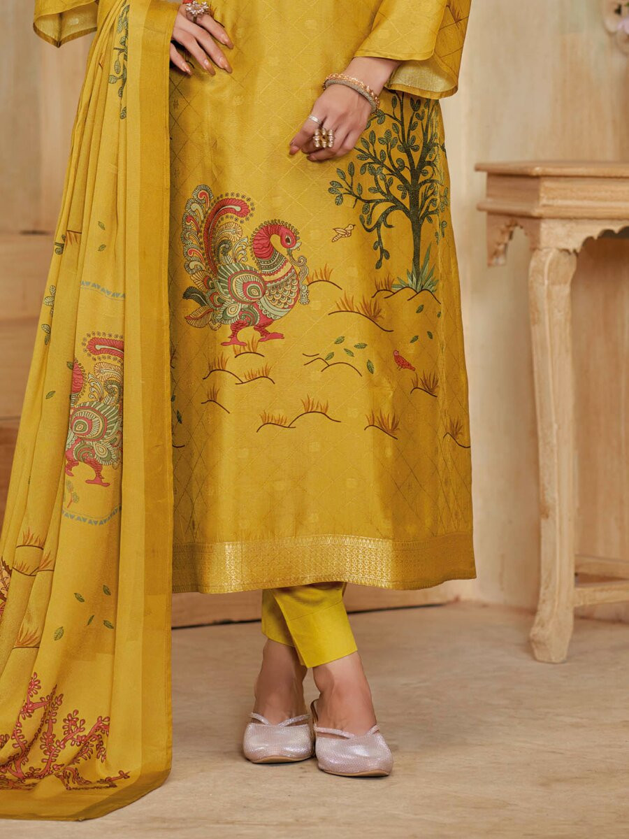 Yellow Silk Embroidery Digital Printed Wedding Party Festival Casual Pant Salwar Kameez