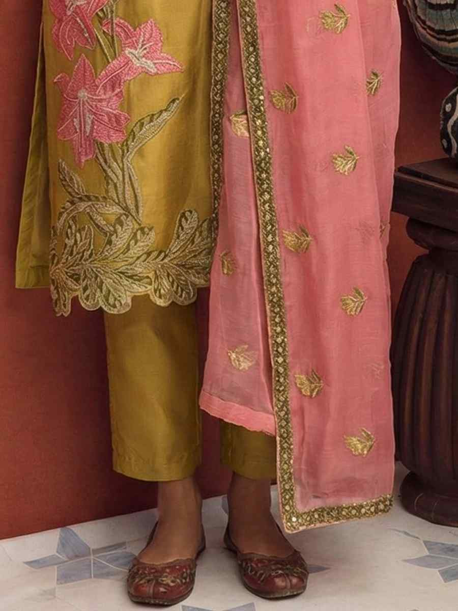 Yellow Silk Embroidery Party Wedding Festival Casual Ready Pant Salwar Kameez
