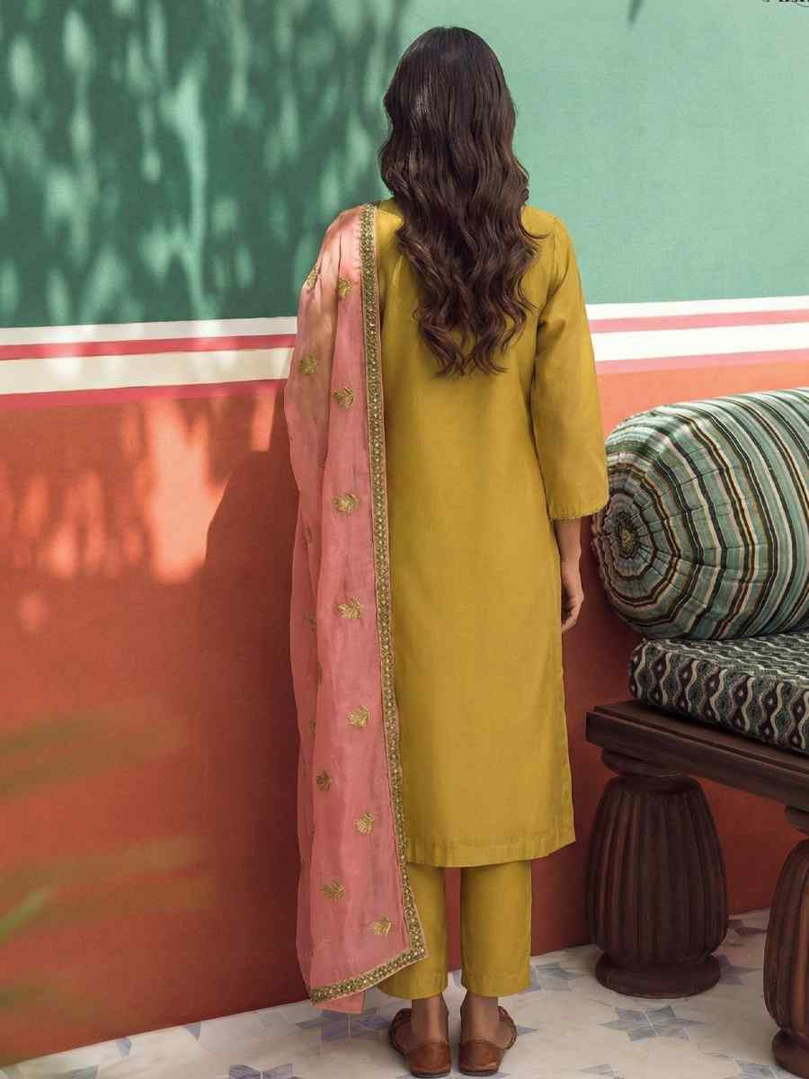 Yellow Silk Embroidery Party Wedding Festival Casual Ready Pant Salwar Kameez