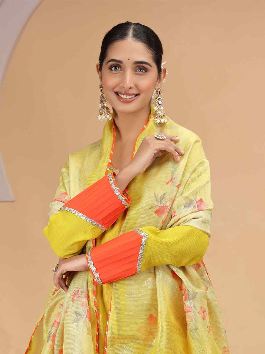 Yellow Silk Embroidery Party Wedding Festival Casual Ready Pant Salwar Kameez