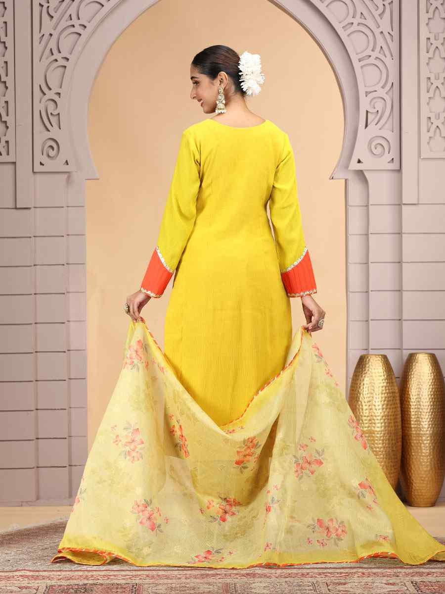 Yellow Silk Embroidery Party Wedding Festival Casual Ready Pant Salwar Kameez