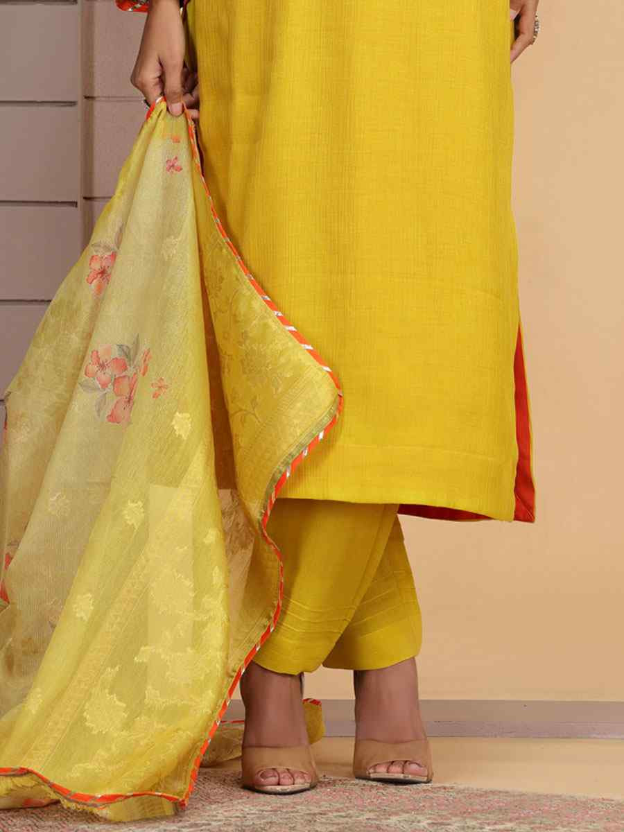 Yellow Silk Embroidery Party Wedding Festival Casual Ready Pant Salwar Kameez