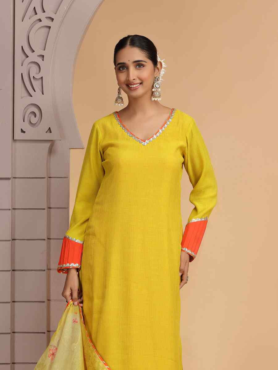 Yellow Silk Embroidery Party Wedding Festival Casual Ready Pant Salwar Kameez