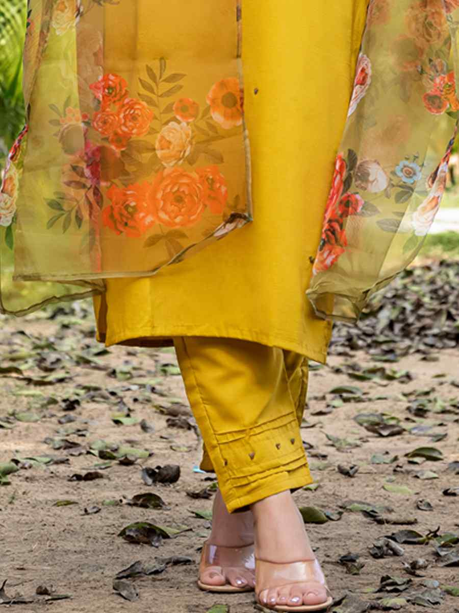 Yellow Silk Embroidery Party Wedding Festival Casual Ready Pant Salwar Kameez