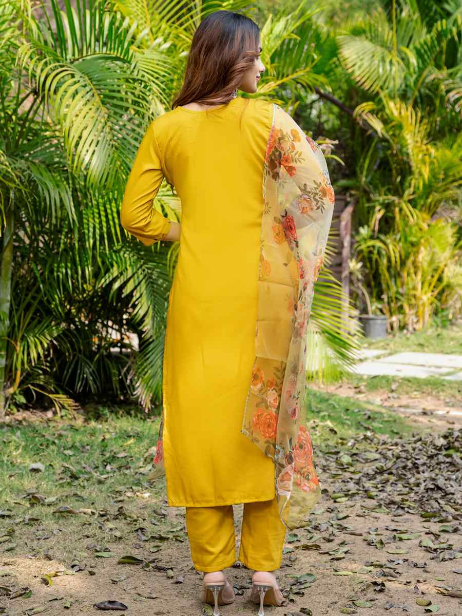 Yellow Silk Embroidery Party Wedding Festival Casual Ready Pant Salwar Kameez
