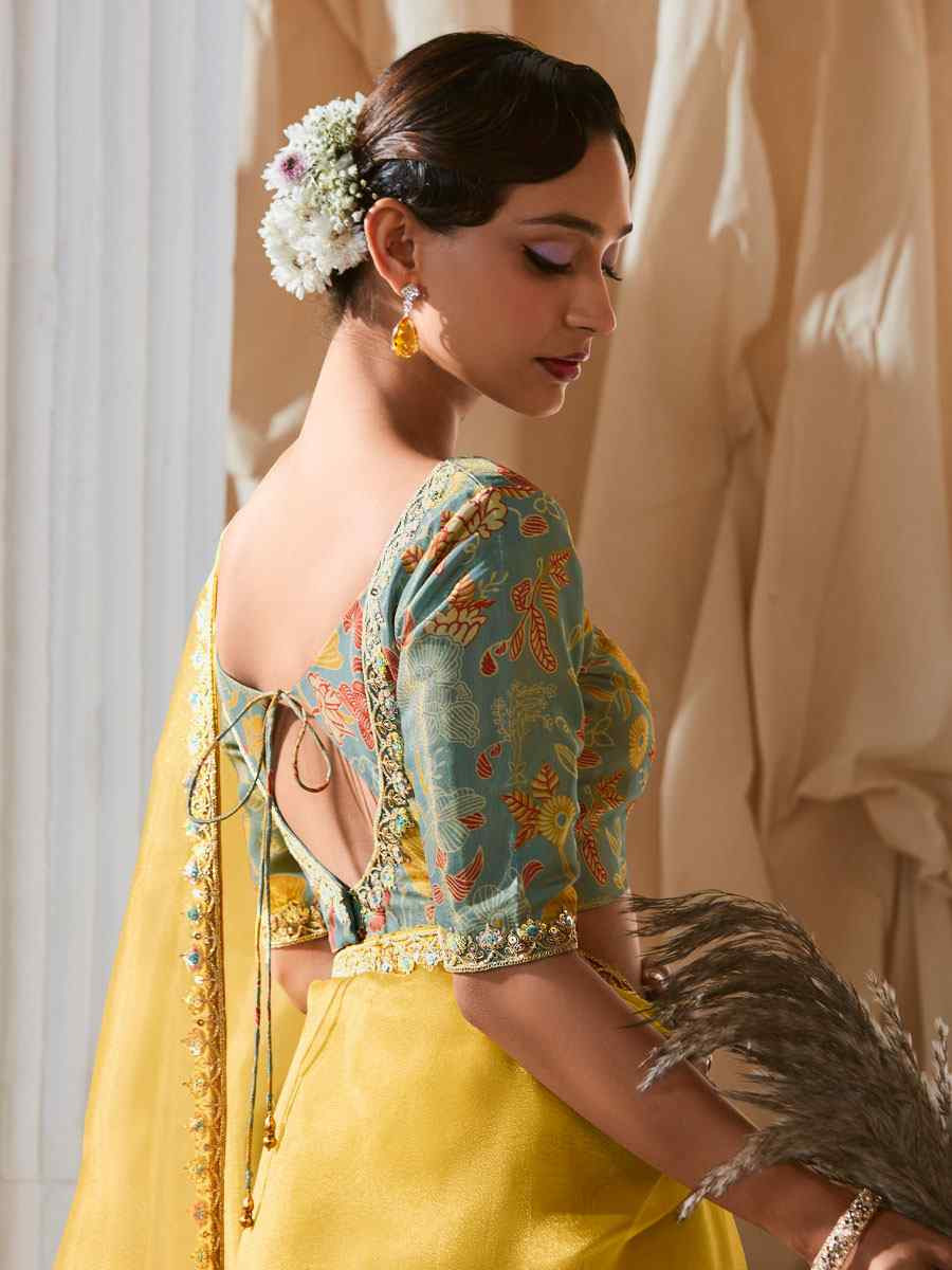 Yellow Silk Embroidery Traditional Bridal Reception Festival Wedding Fancy Heavy Border Saree