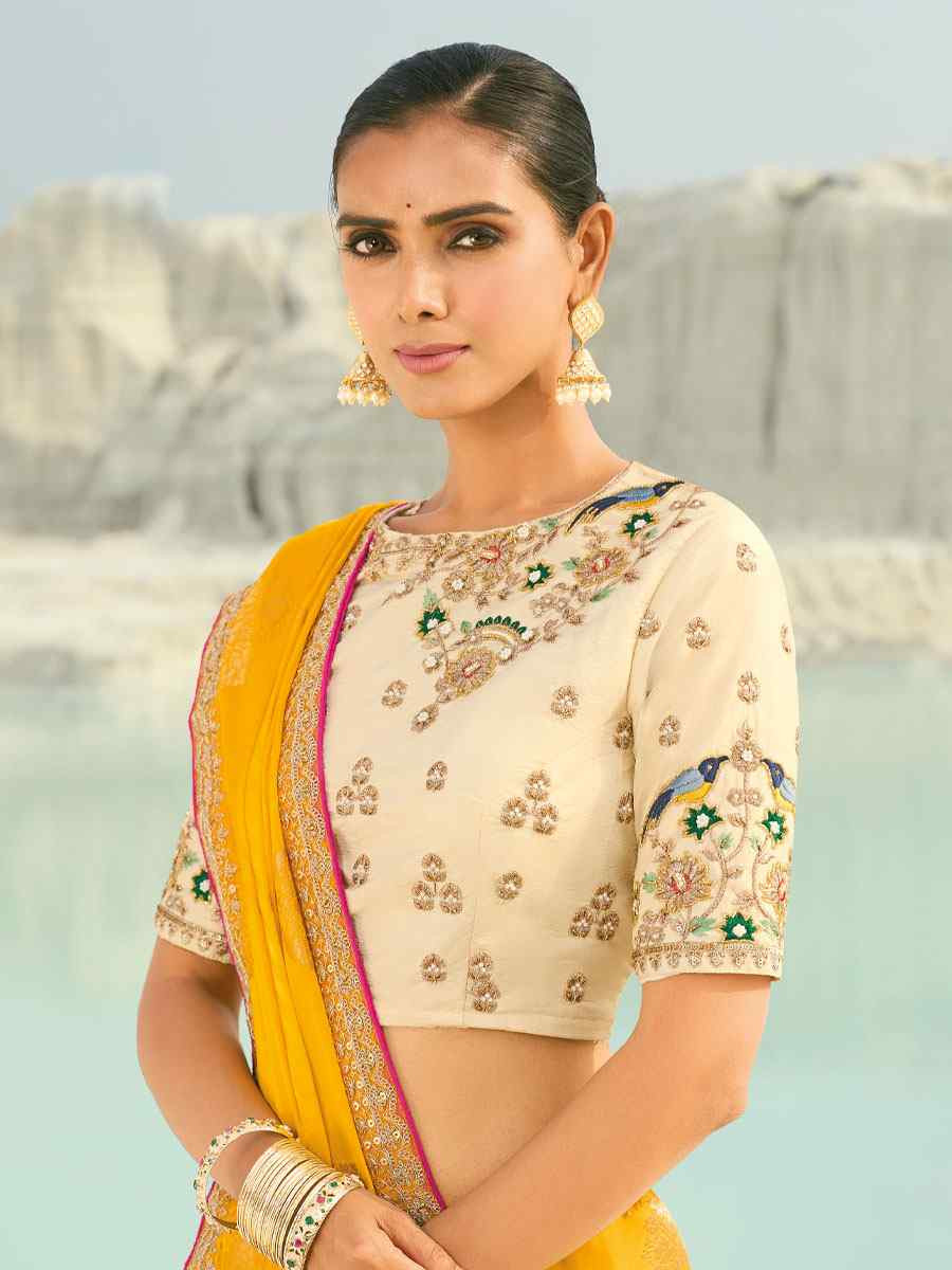 Yellow Silk Embroidery Traditional Bridal Reception Festival Wedding Fancy Heavy Border Saree