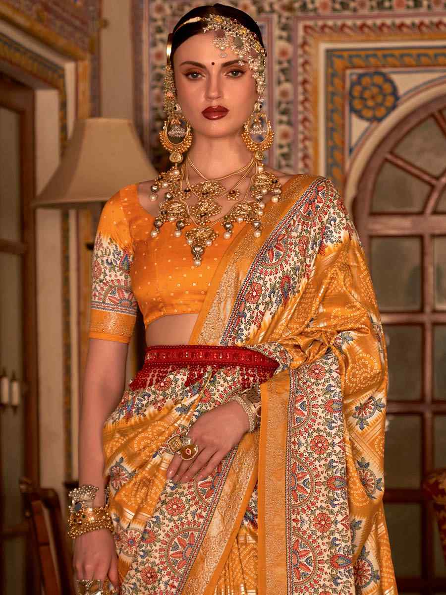 Yellow Silk Handwoven Casual Festival Heavy Border Saree