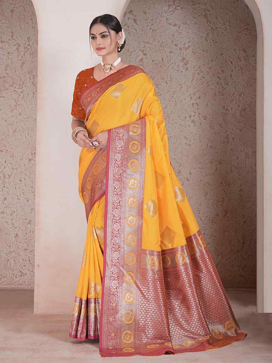 Yellow Silk Handwoven Festival Wedding Fancy Heavy Border Saree