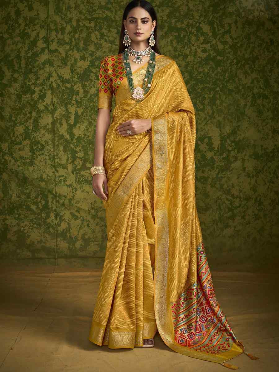 Yellow Silk Handwoven Festival Wedding Fancy Heavy Border Saree