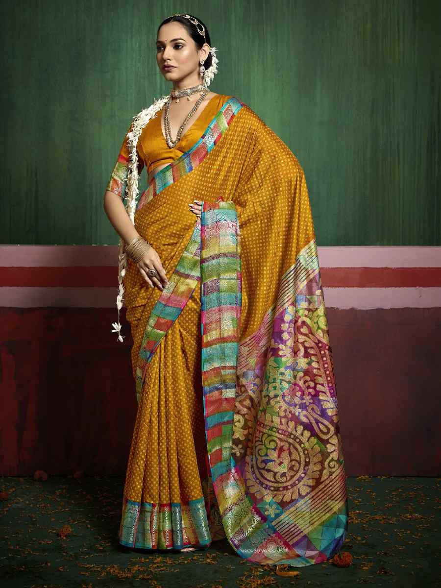 Yellow Silk Handwoven Festival Wedding Fancy Heavy Border Saree