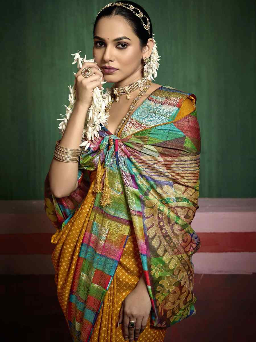 Yellow Silk Handwoven Festival Wedding Fancy Heavy Border Saree