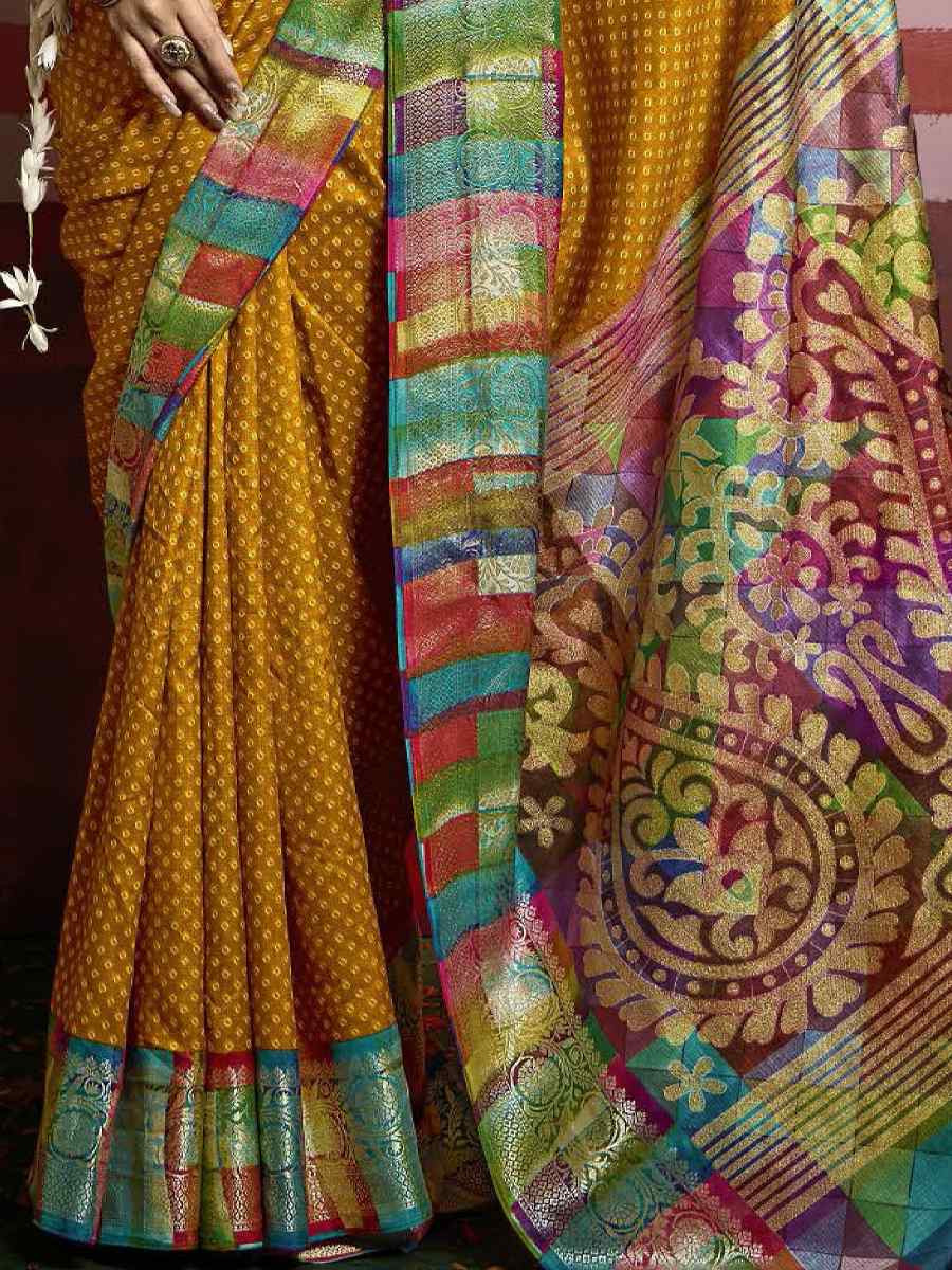Yellow Silk Handwoven Festival Wedding Fancy Heavy Border Saree