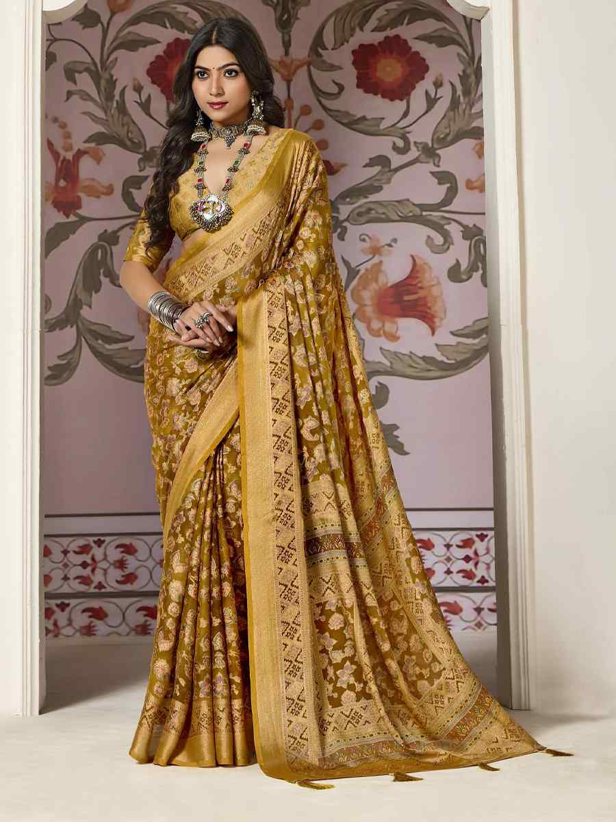 Yellow Silk Handwoven Festival Wedding Fancy Heavy Border Saree