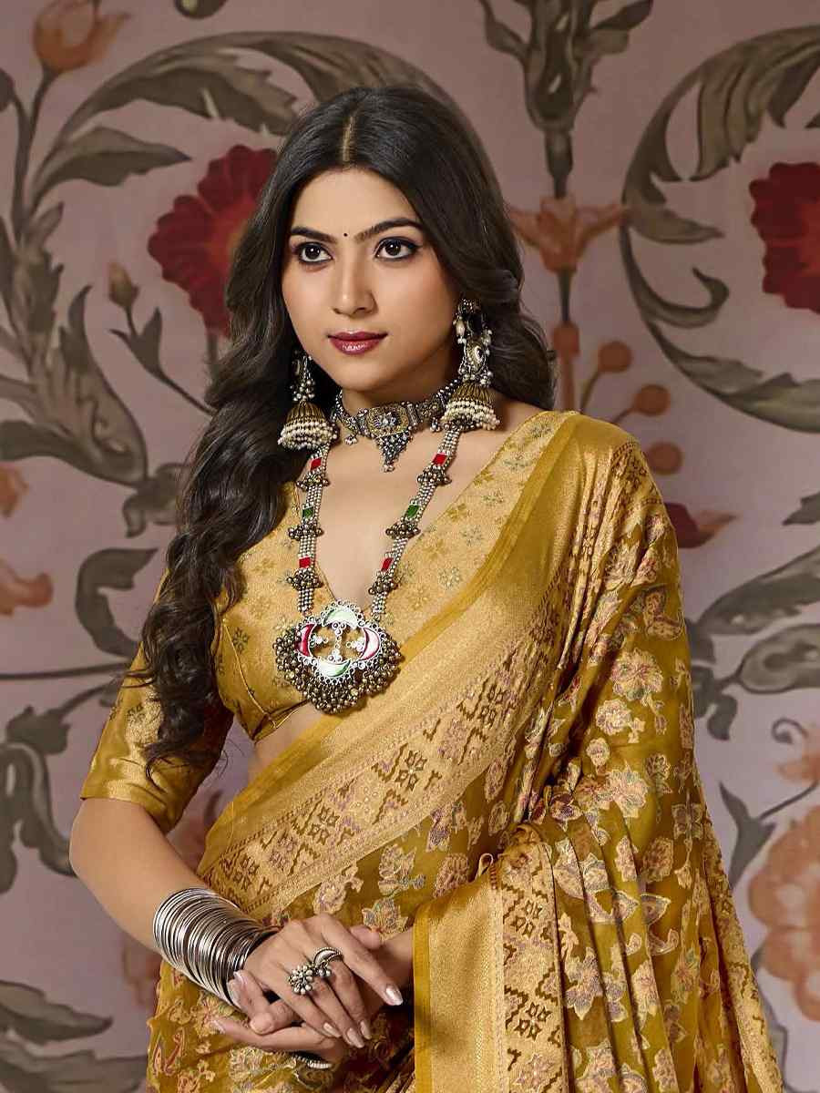 Yellow Silk Handwoven Festival Wedding Fancy Heavy Border Saree