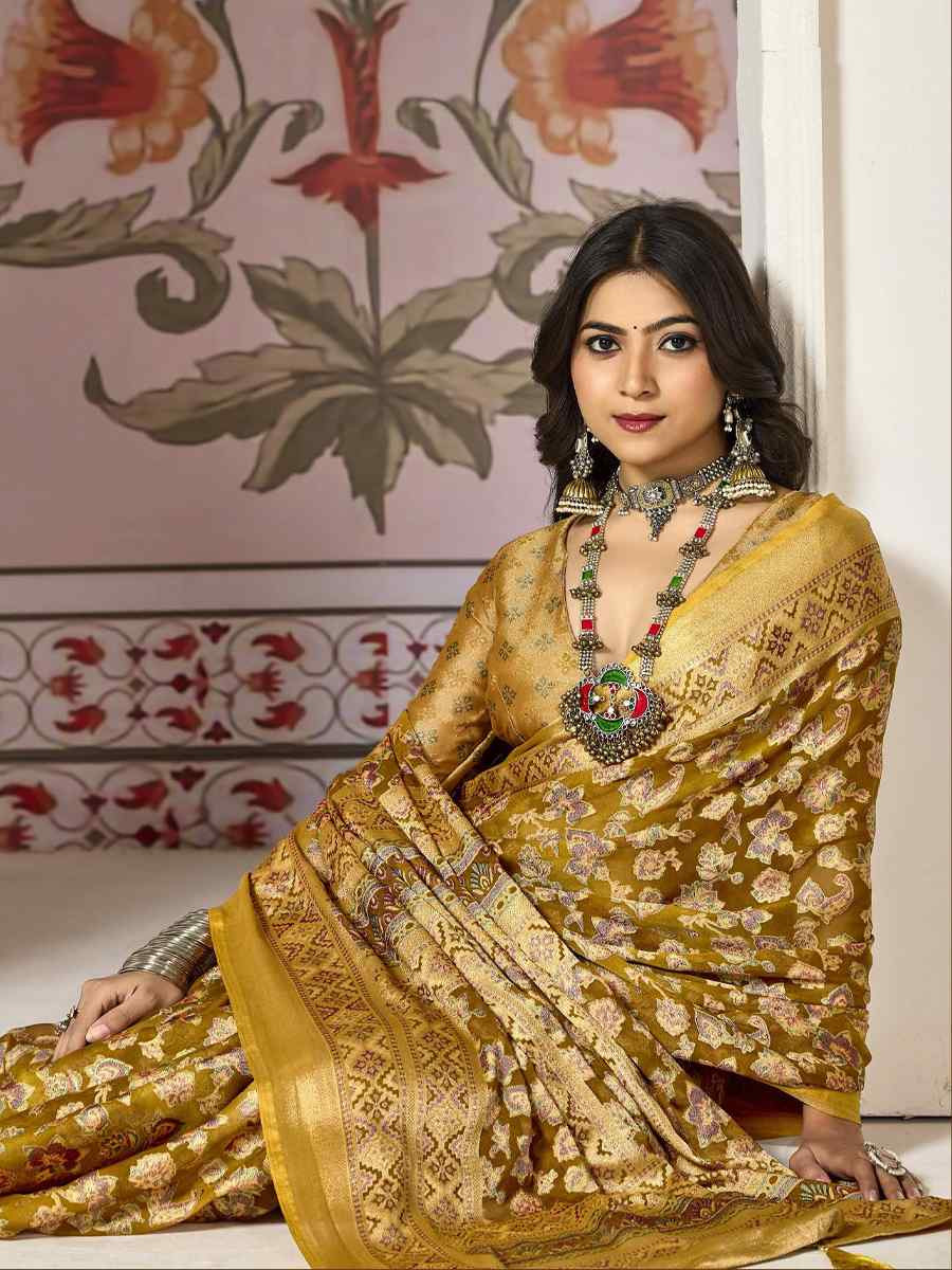 Yellow Silk Handwoven Festival Wedding Fancy Heavy Border Saree