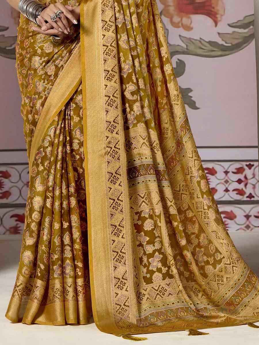 Yellow Silk Handwoven Festival Wedding Fancy Heavy Border Saree