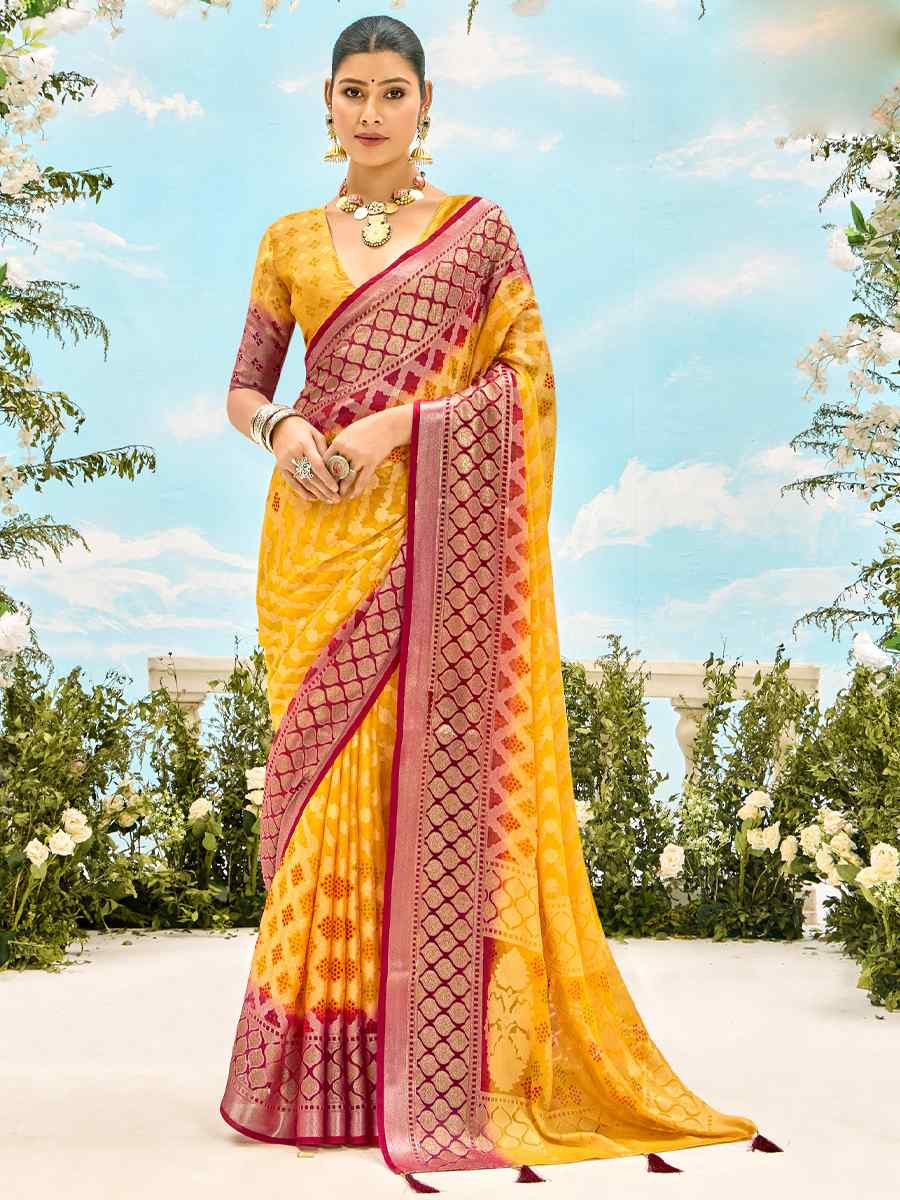 Yellow Silk Handwoven Festival Wedding Fancy Heavy Border Saree