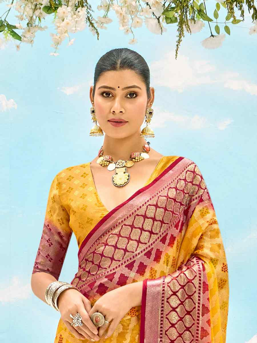 Yellow Silk Handwoven Festival Wedding Fancy Heavy Border Saree