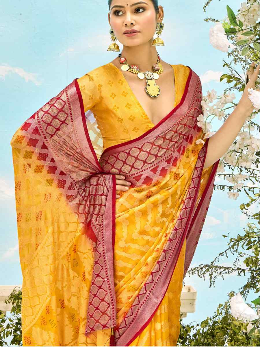 Yellow Silk Handwoven Festival Wedding Fancy Heavy Border Saree
