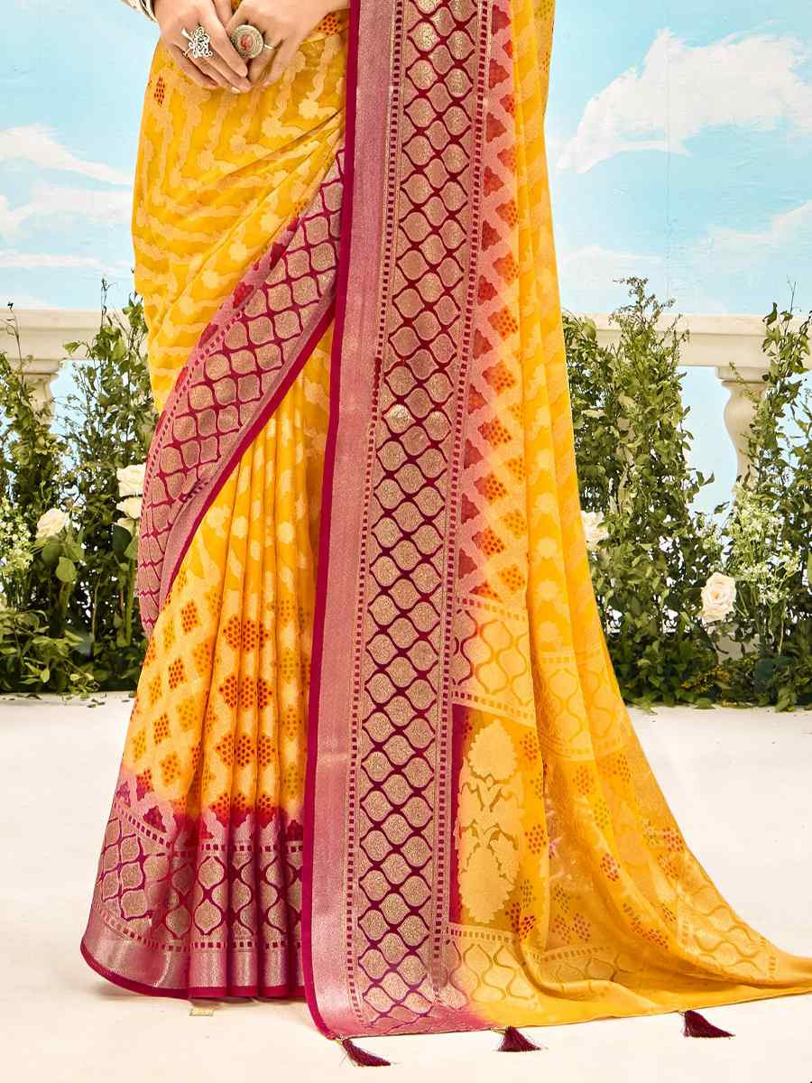 Yellow Silk Handwoven Festival Wedding Fancy Heavy Border Saree