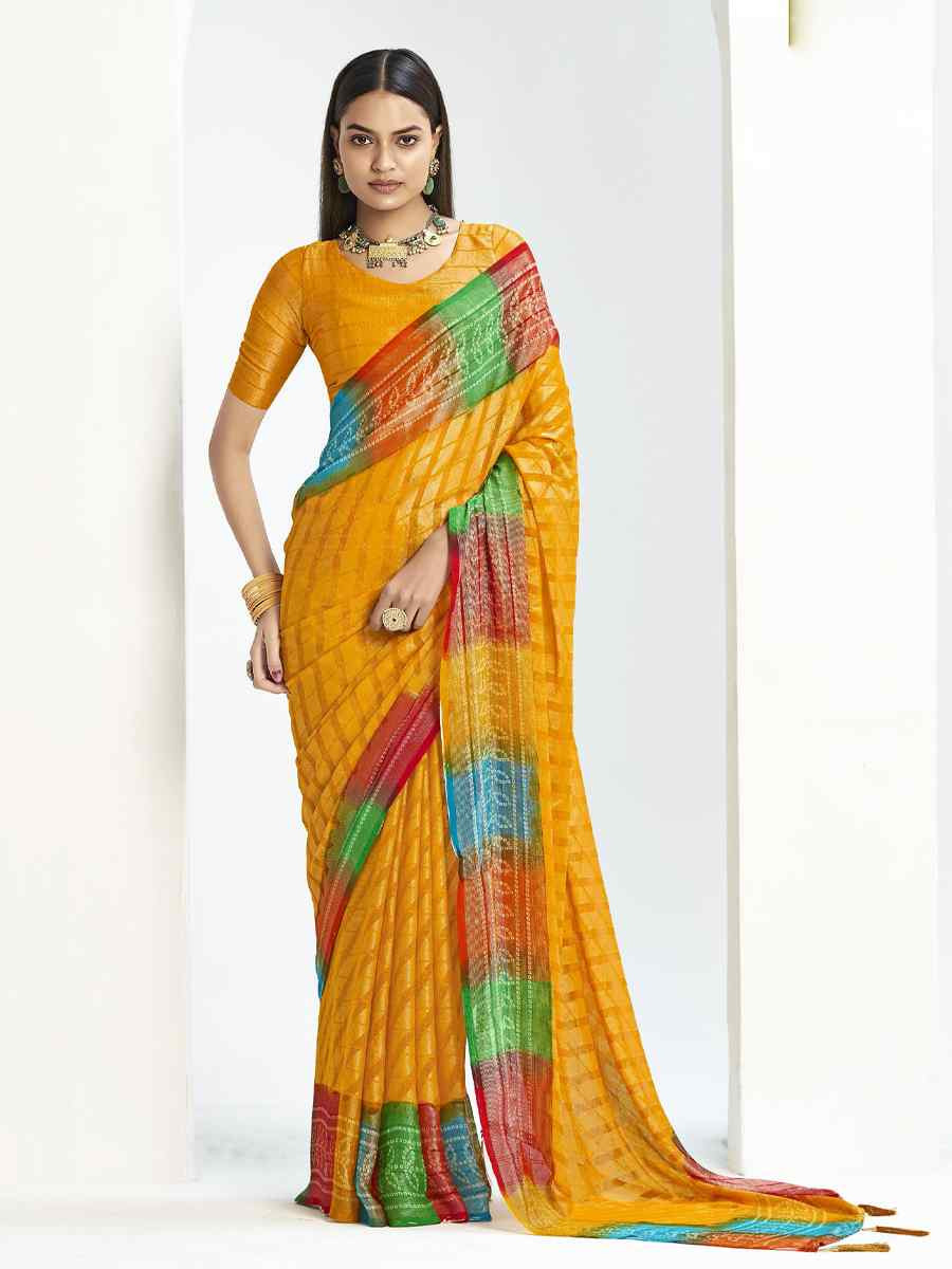 Yellow Silk Handwoven Festival Wedding Fancy Heavy Border Saree