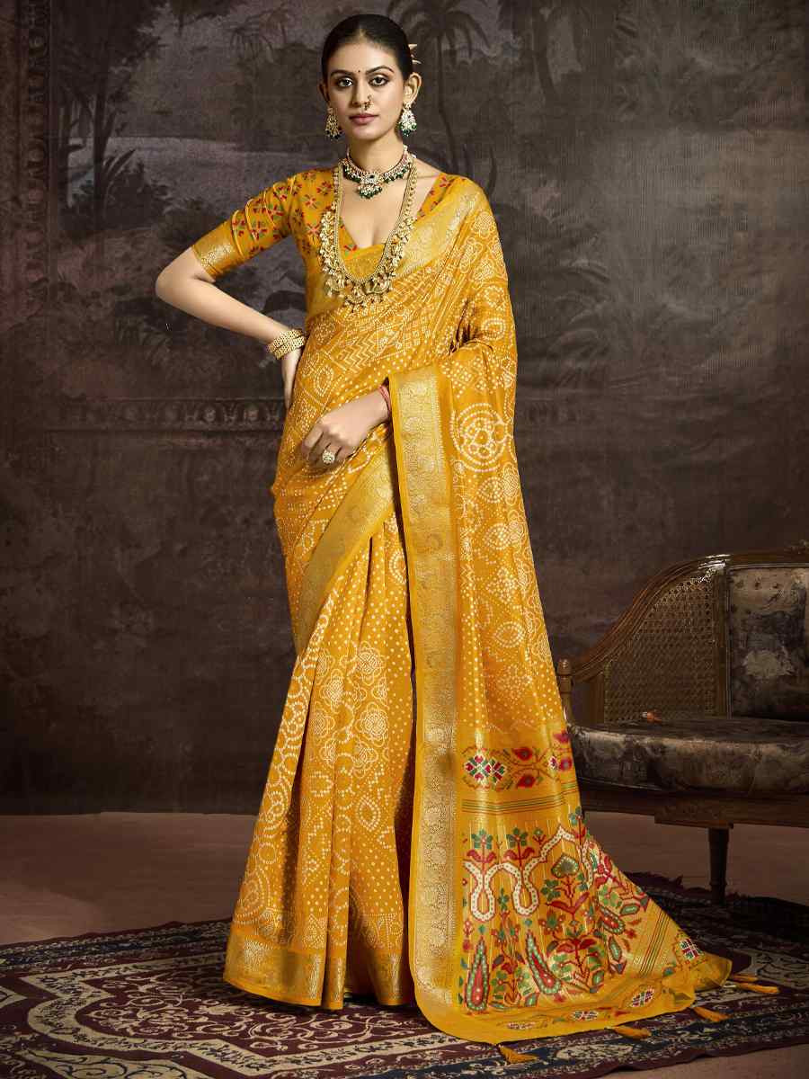 Yellow Silk Handwoven Festival Wedding Fancy Heavy Border Saree