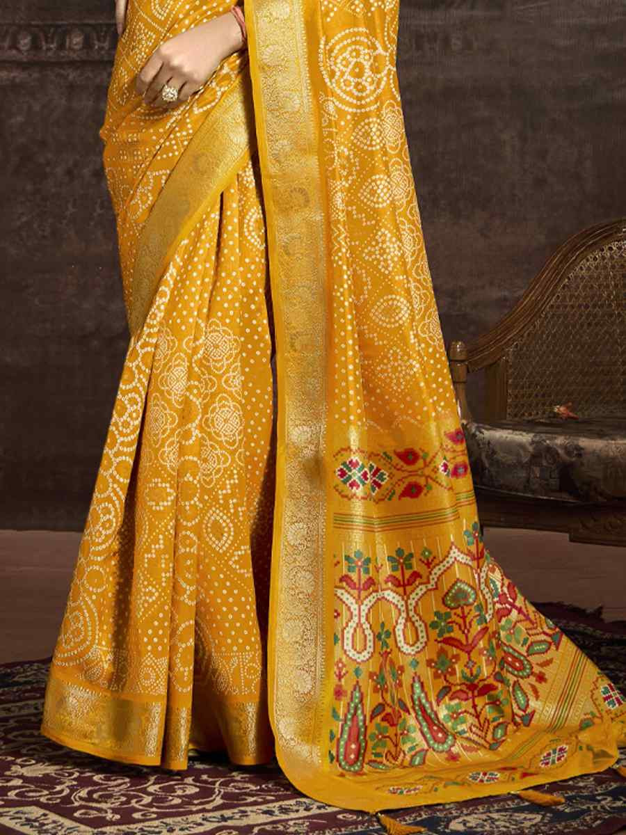 Yellow Silk Handwoven Festival Wedding Fancy Heavy Border Saree