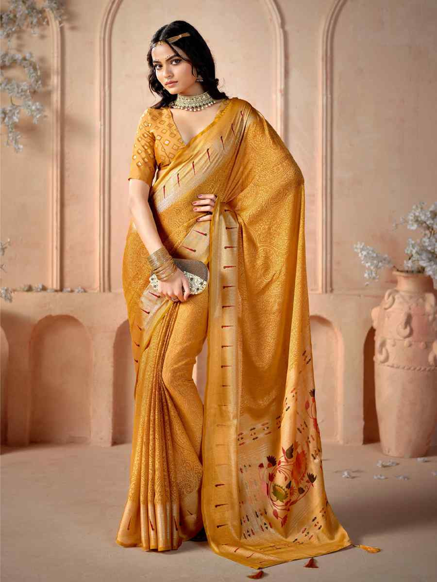 Yellow Silk Handwoven Festival Wedding Fancy Heavy Border Saree