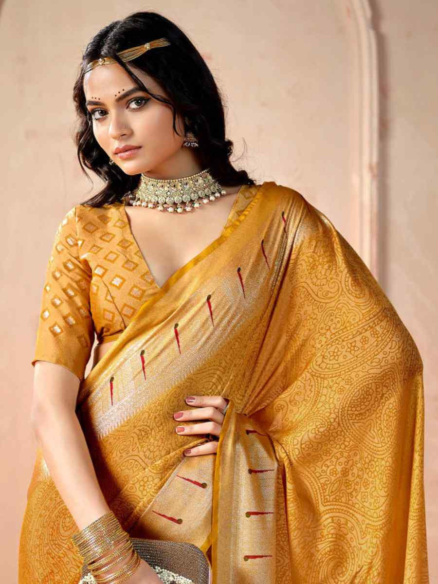 Yellow Silk Handwoven Festival Wedding Fancy Heavy Border Saree