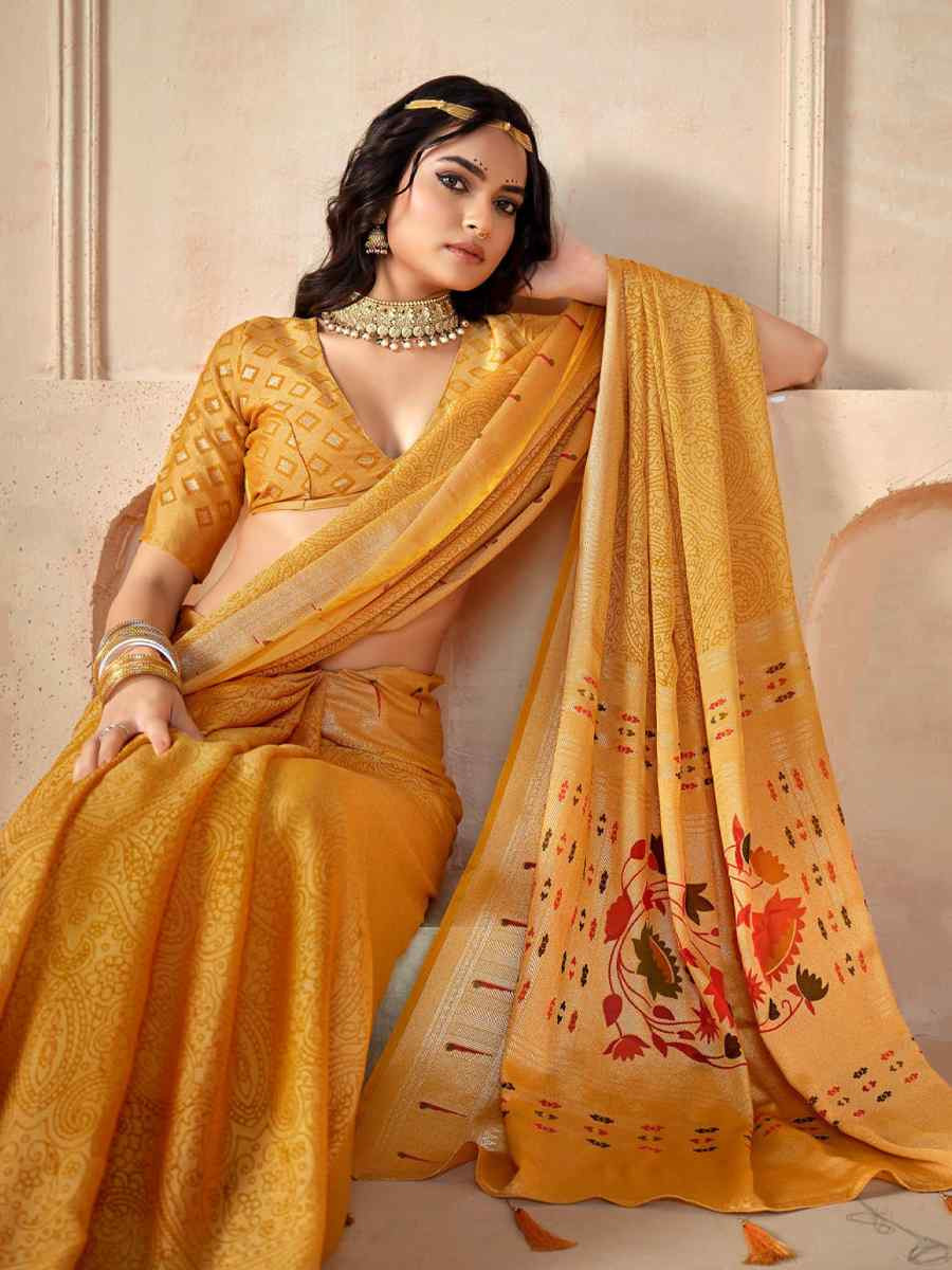 Yellow Silk Handwoven Festival Wedding Fancy Heavy Border Saree