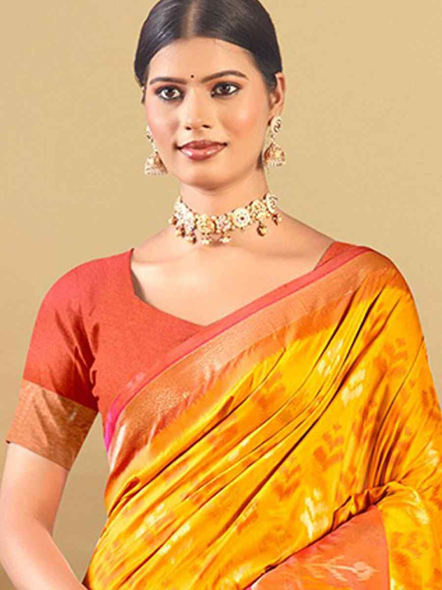 Yellow Silk Handwoven Festival Wedding Fancy Heavy Border Saree