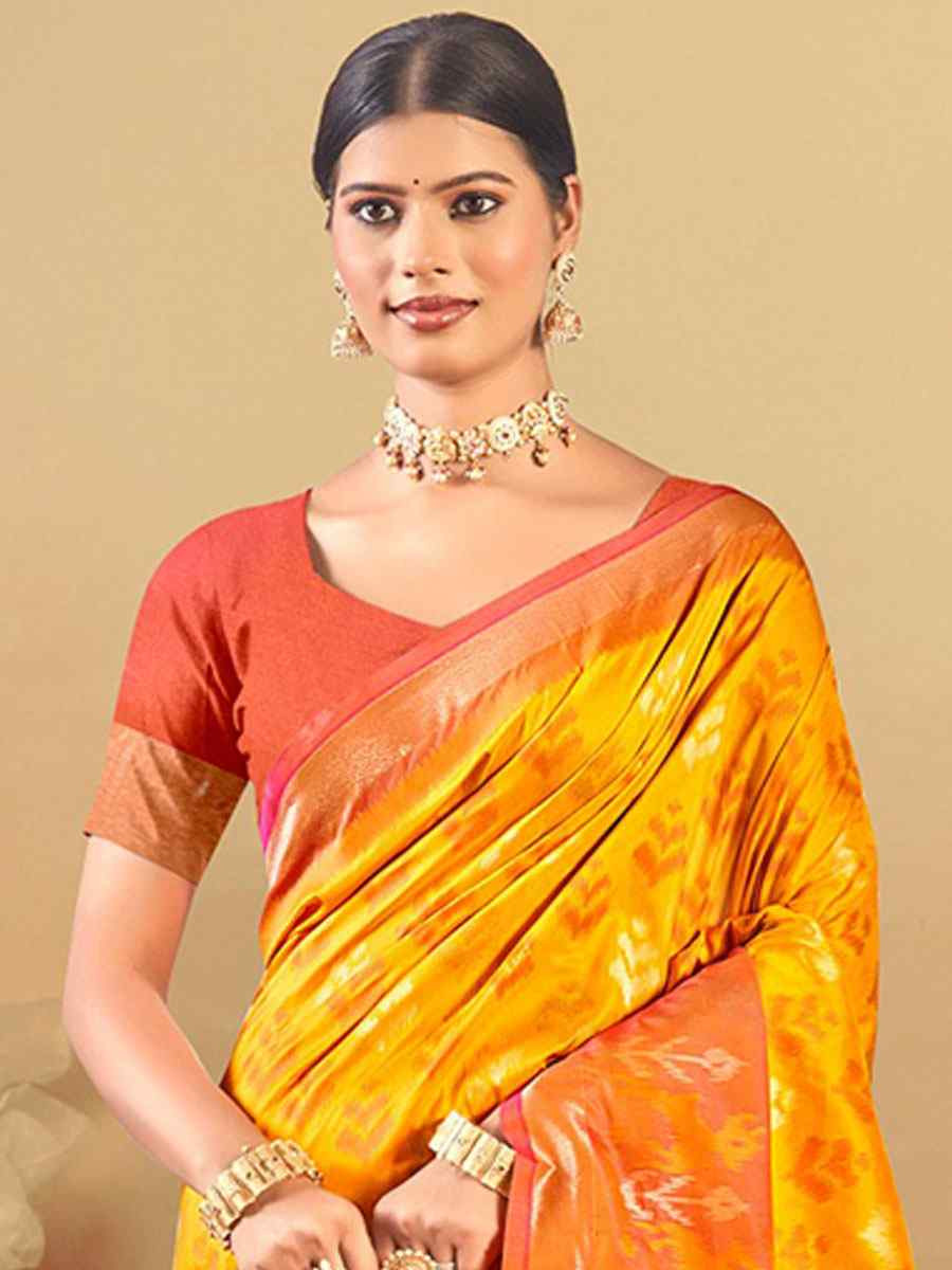 Yellow Silk Handwoven Festival Wedding Fancy Heavy Border Saree