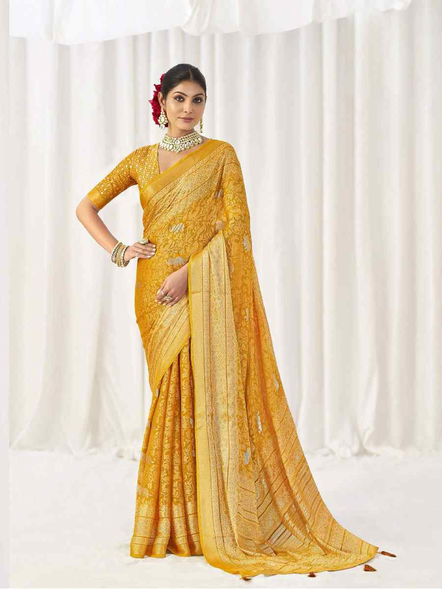 Yellow Silk Handwoven Traditional Bridal Reception Festival Wedding Fancy Heavy Border Sarees