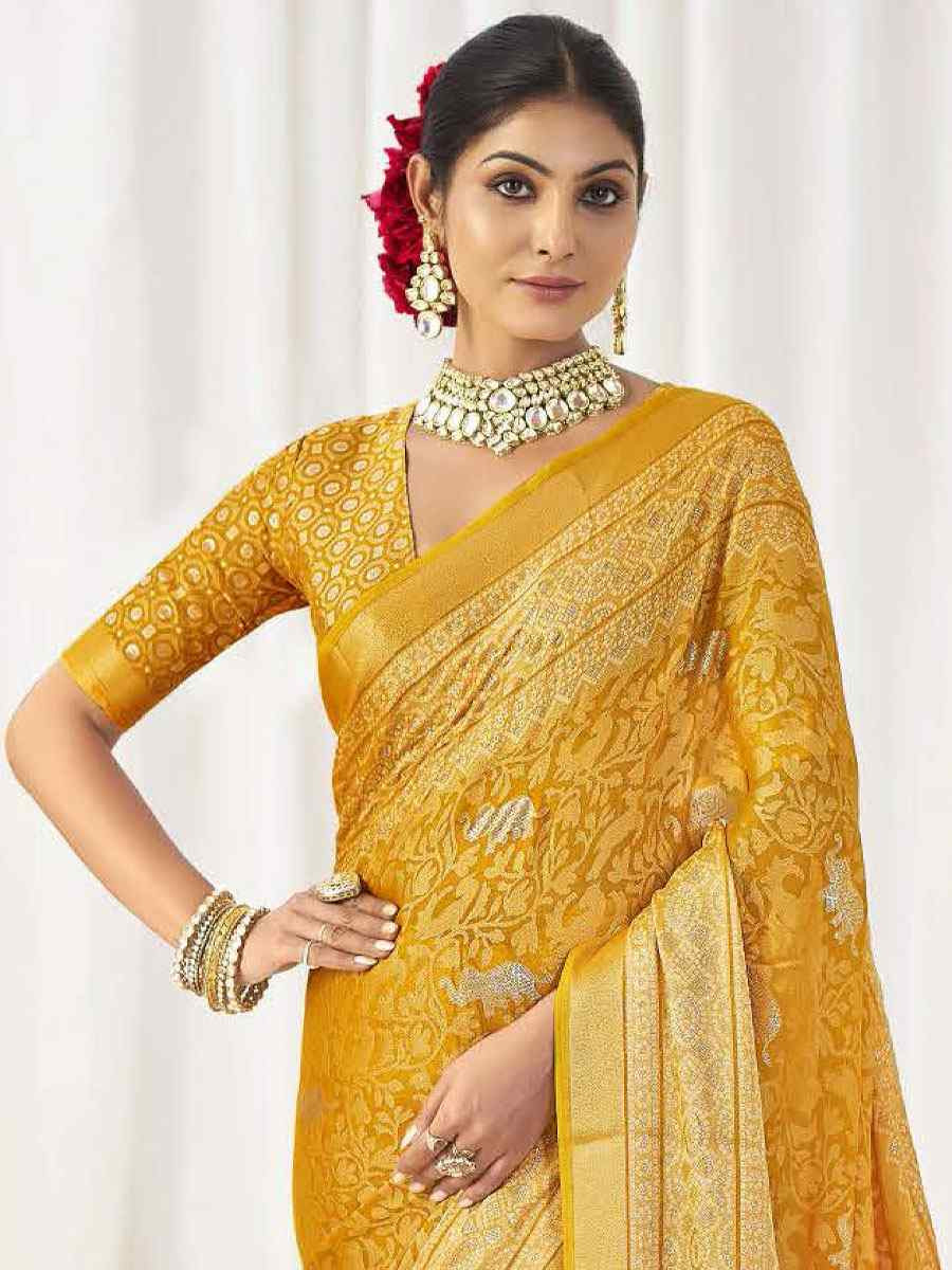 Yellow Silk Handwoven Traditional Bridal Reception Festival Wedding Fancy Heavy Border Sarees
