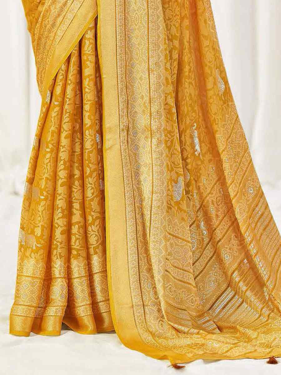 Yellow Silk Handwoven Traditional Bridal Reception Festival Wedding Fancy Heavy Border Sarees