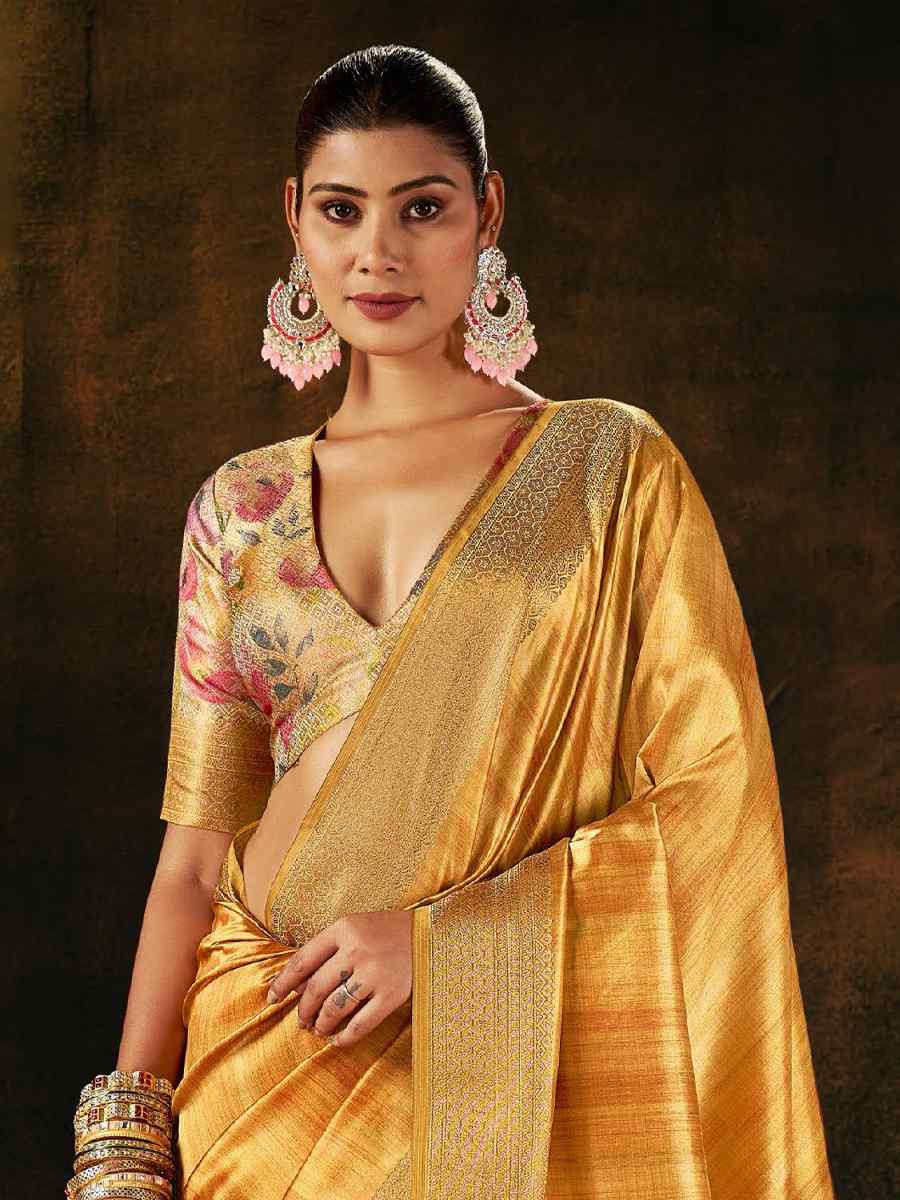 Yellow Silk Handwoven Traditional Bridal Reception Festival Wedding Fancy Heavy Border Sarees