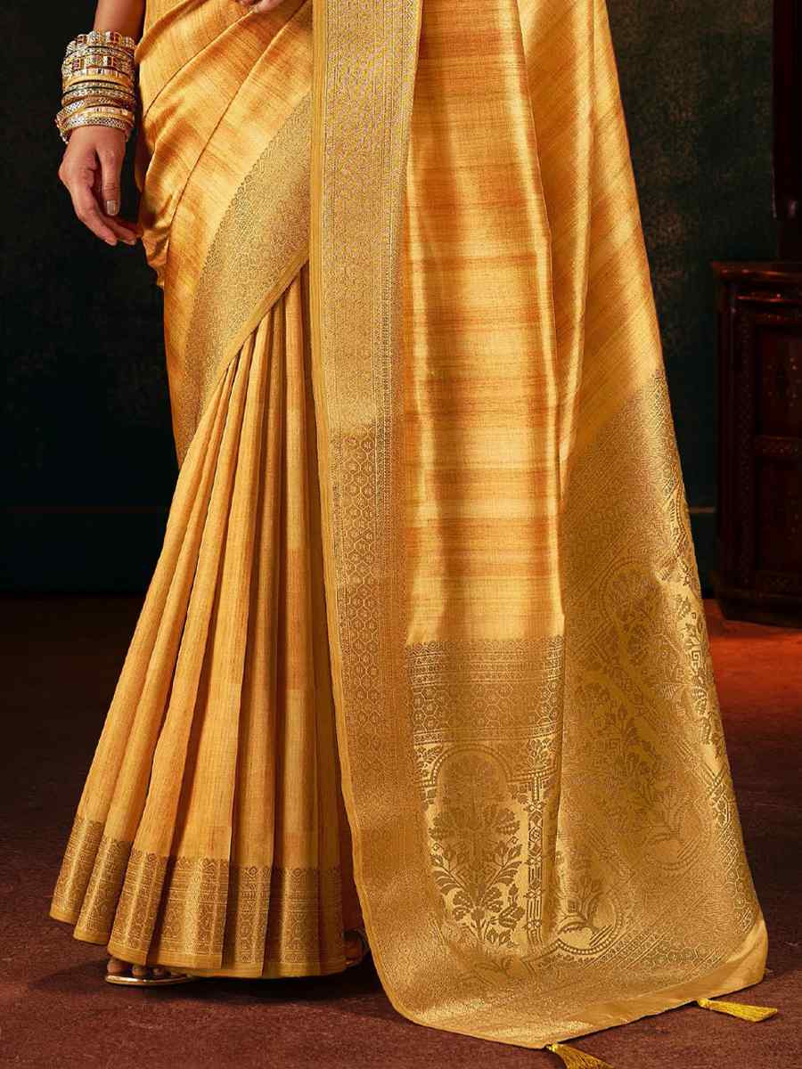Yellow Silk Handwoven Traditional Bridal Reception Festival Wedding Fancy Heavy Border Sarees