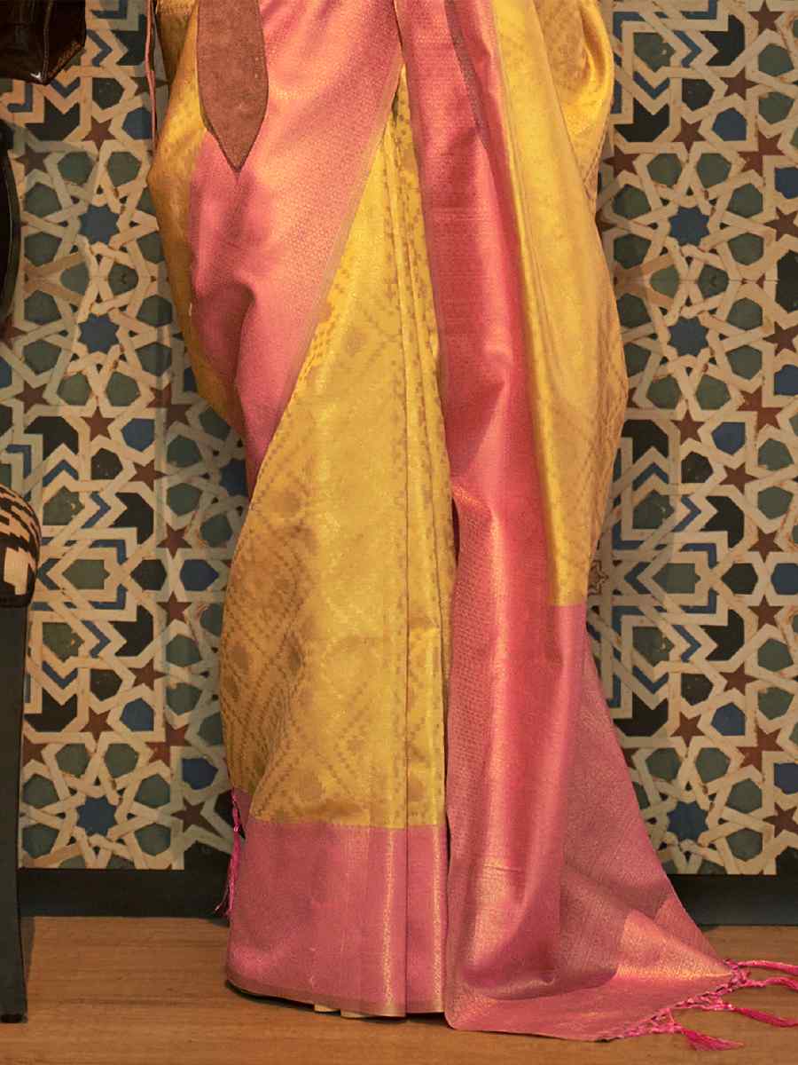 Yellow Silk Handwoven Wedding Festival Heavy Border Saree