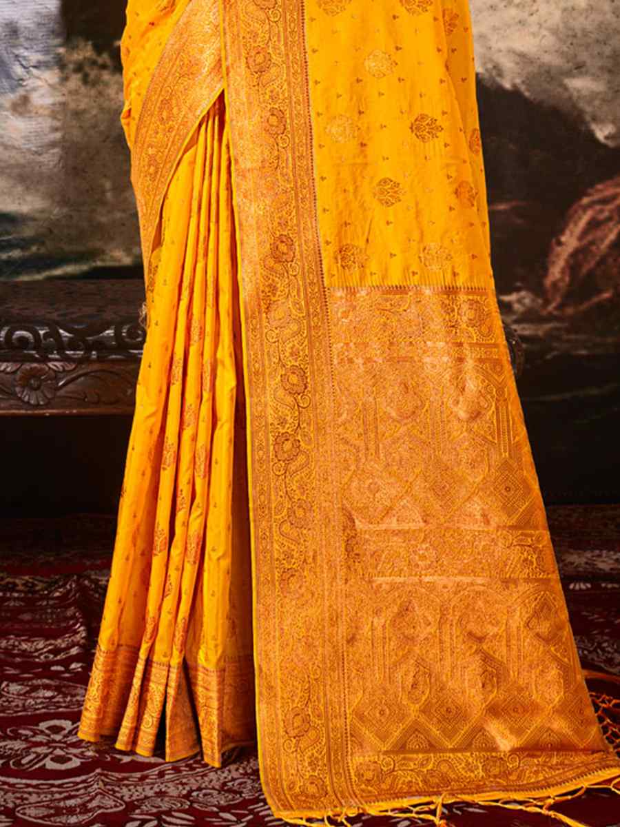 Yellow Silk Handwoven Wedding Festival Heavy Border Saree