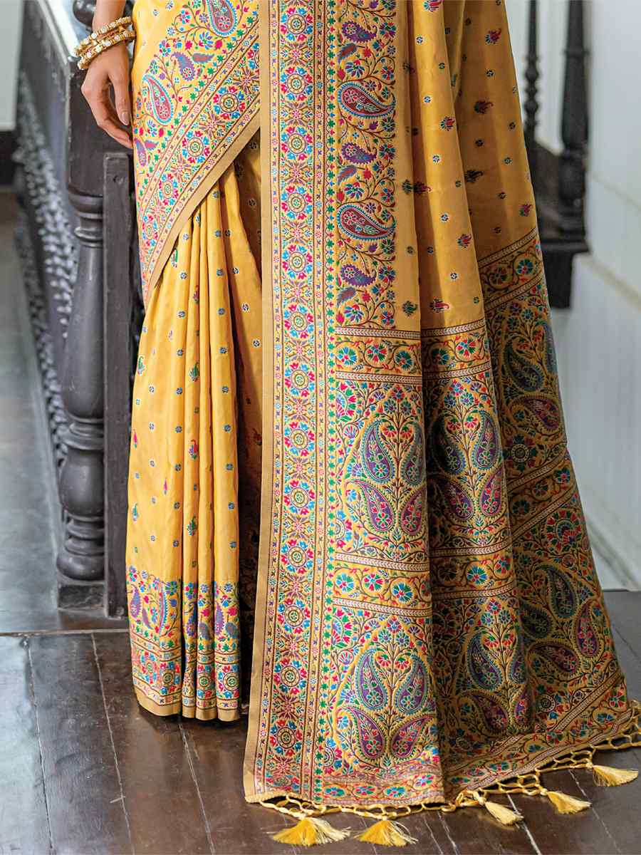 Yellow Silk Handwoven Wedding Festival Heavy Border Saree