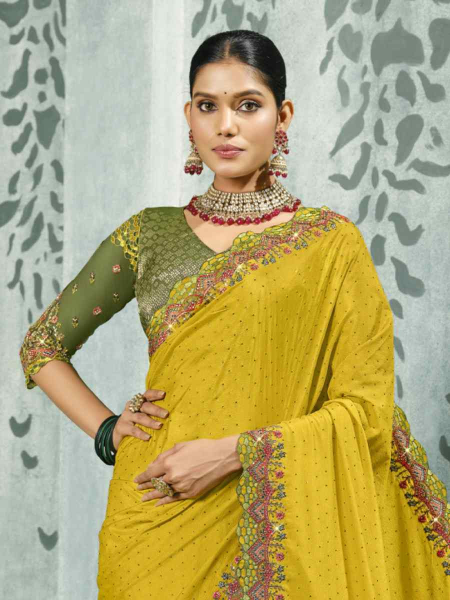 Yellow Silk Handwoven with Embroidery Bridal Reception Festival Wedding Fancy Heavy Border Saree