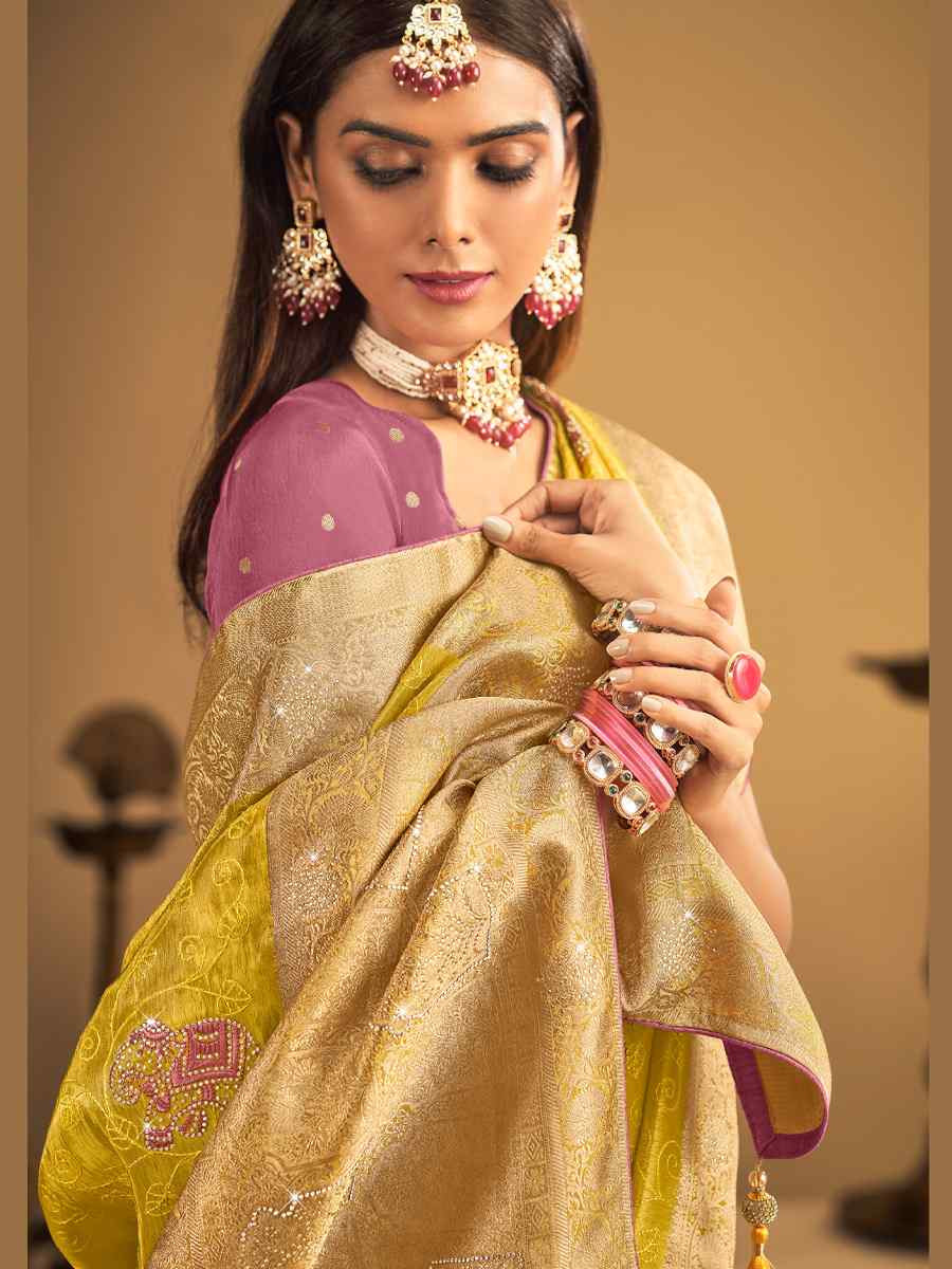 Yellow Silk Handwoven with Embroidery Bridal Reception Festival Wedding Fancy Heavy Border Saree